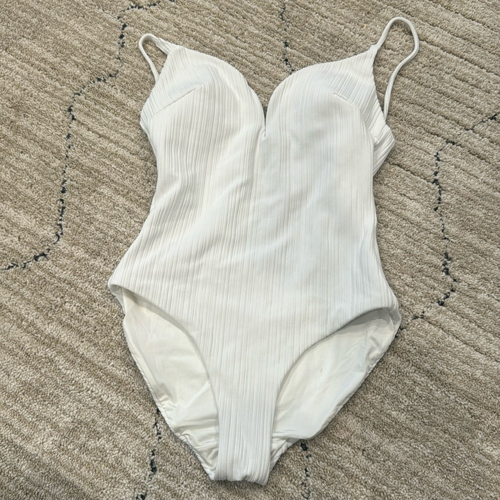 Onia White Ribbed One-Piece Swimsuit
